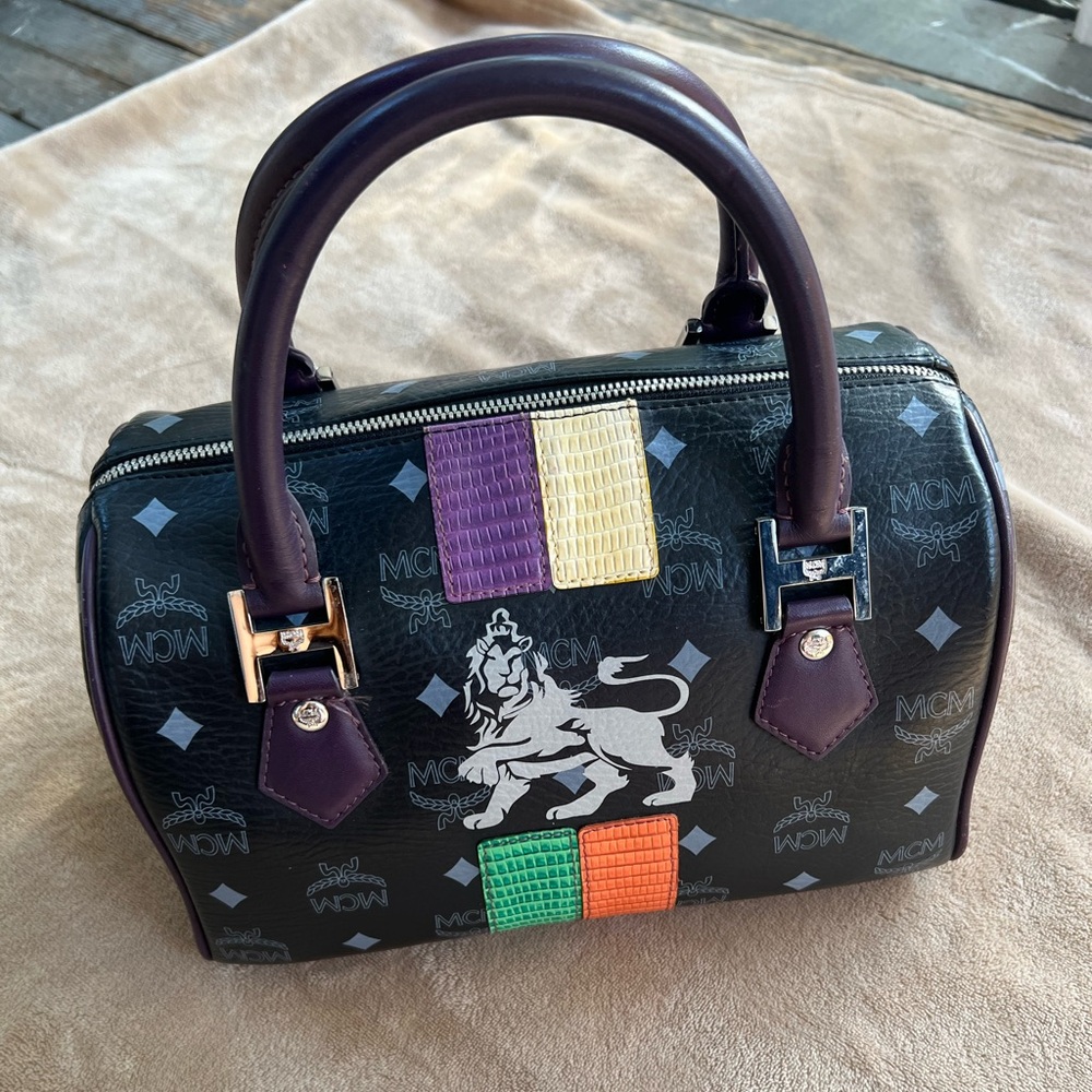 MCM Black Satchel with Multicolor Accents